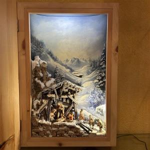 Schneekrippe in Zirbenbuch inkl.8 cm Figuren (unikat)