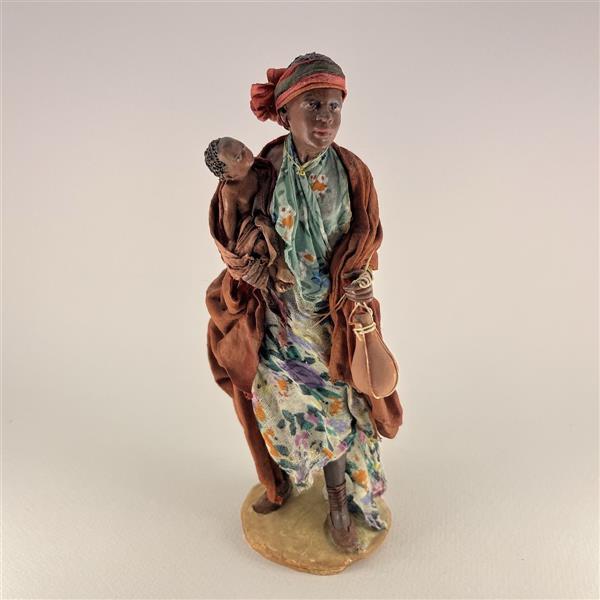 Dunkle Frau mit Kind im Arm für 18 cm Figuren - Ton (Terracotta) und Stoff 