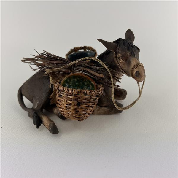 Esel liegend bepackt für 18 cm Figguren - Ton (Terracotta) und Stoff 