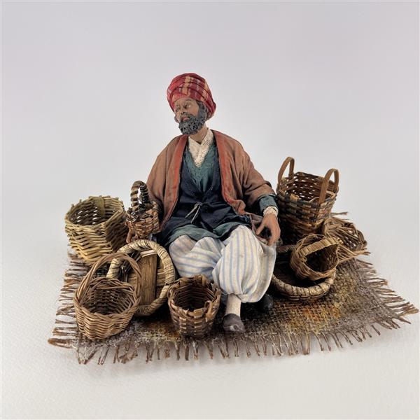 Händler mit Körbe sitzend für 18cm Figuren - Ton (Terracotta) und Stoff 
