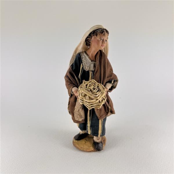 Kind mit Korb für 18cm Figuren - Ton (Terracotta) und Stoff 