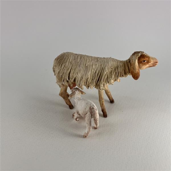Schaf stehend mit Lamm für 18cm Figuren - Ton (Terracotta) und Stoff 