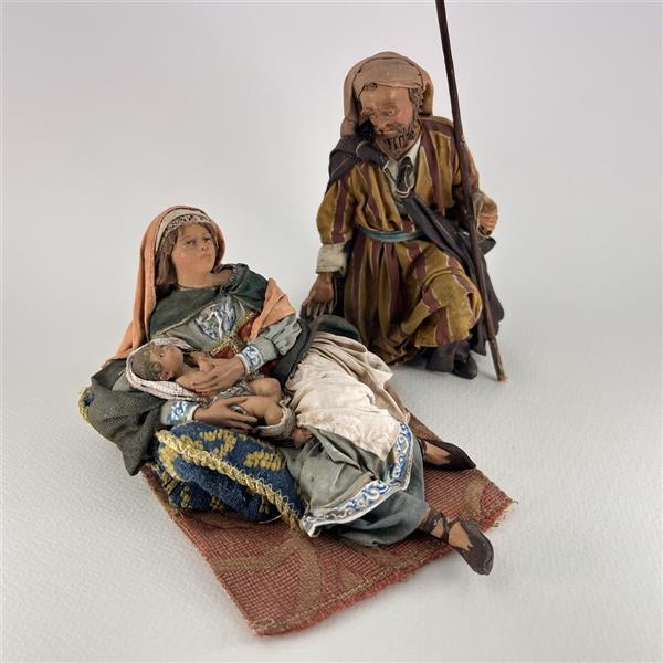 Hl. Familie Maria liegend, Josef kniened für 18cm Figuren - Ton (Terracotta) und Stoff 
