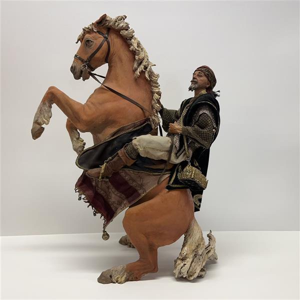 Pferd mit Reiter für 30cm Figuren - Ton (Terracotta) und Stoff 