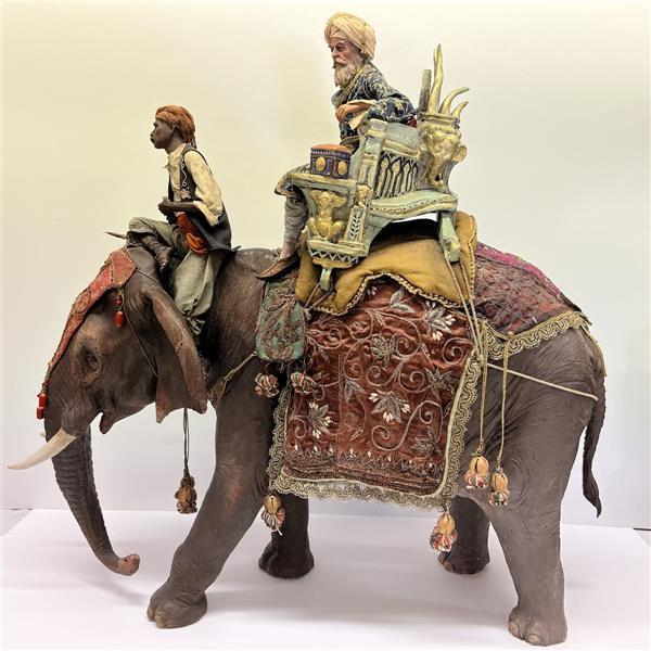 Elefant mit König und Diener für 30 cm Figuren - Ton (Terracotta) und Stoff 