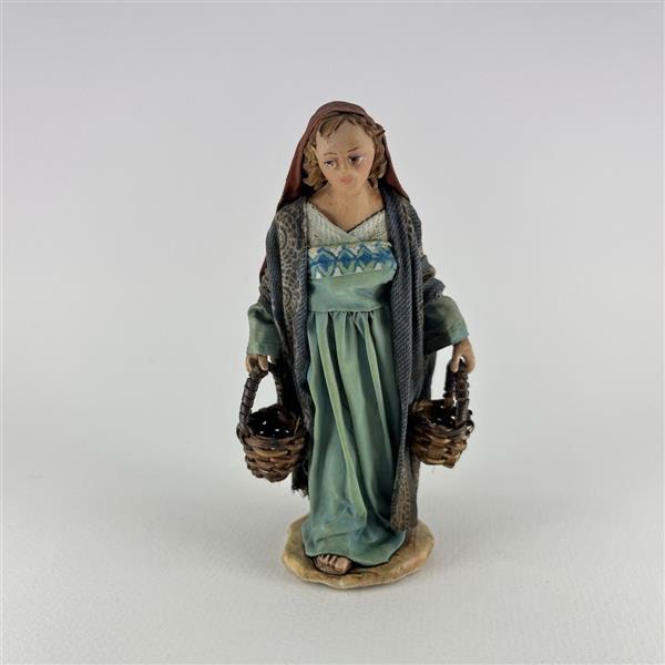 Frau mit 2 Körbe für 13cm Figuren - Ton (Terracotta) und Stoff 