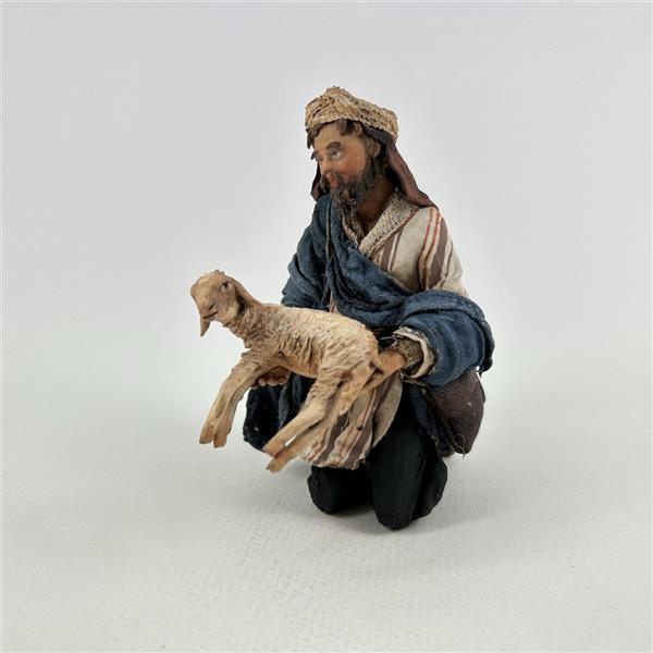 Hirt kniend mit Lamm für 13 cm Figuren - Ton (Terracotta) und Stoff 