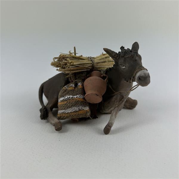 Esel liegend bepackt für 13 cm Figuren - Ton (Terracotta) und Stoff 