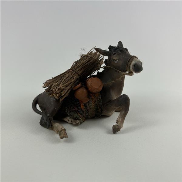 Esel liegend bepackt für 13 cm Figuren - Ton (Terracotta) und Stoff 
