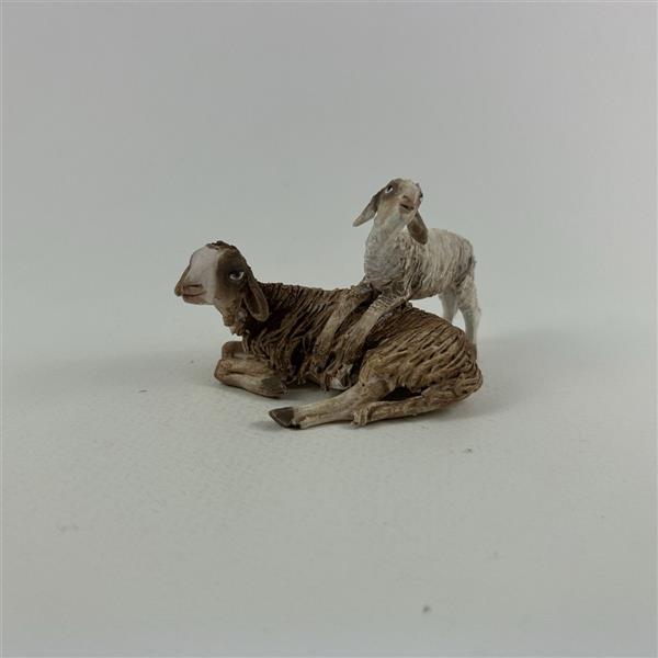 Schaf liegend mit Lamm für 13 cm Figuren - Ton (Terracotta) und Stoff 