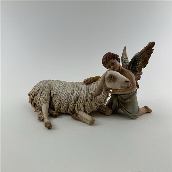 Schaf liegend mit Putte für 30 cm Figuren - Ton (Terracotta) und Stoff 