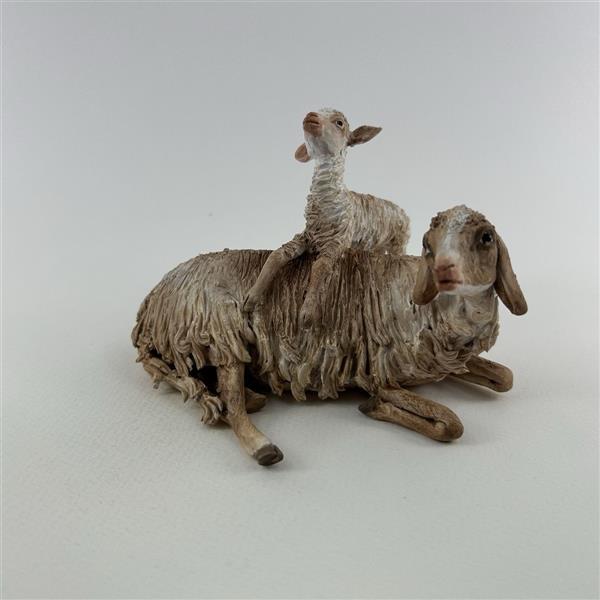 Schaf liegend mit Lamm für 30 cm Figuren - Ton (Terracotta) und Stoff 