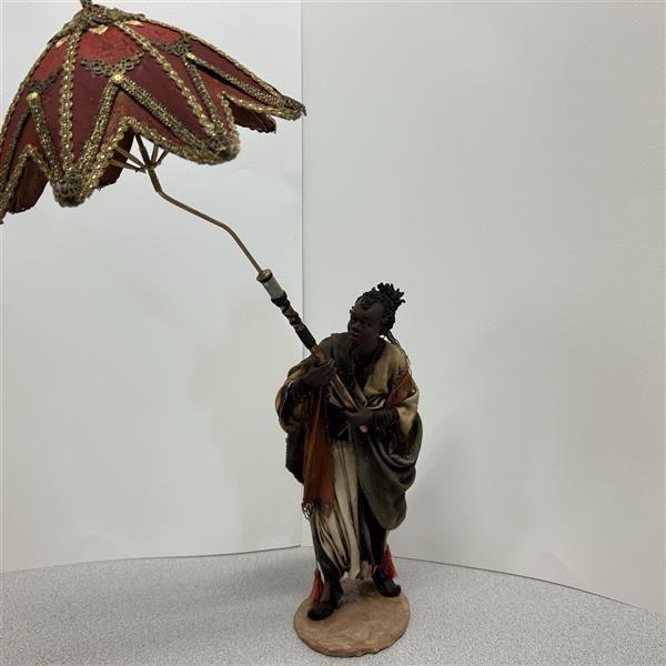 Dunkler Schirmträger für 30 cm Figuren - Ton (Terracotta) und Stoff 