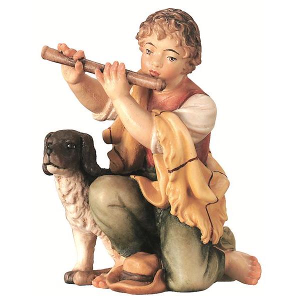 Junge m.Flöte+Hund - Lasiert