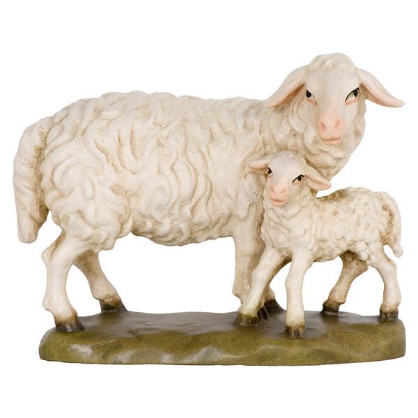 Schaf stehend mit Lamm - Lasiert blau