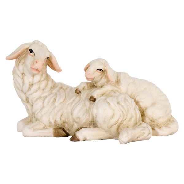 Schaf liegend mit Lamm - Lasiert blau