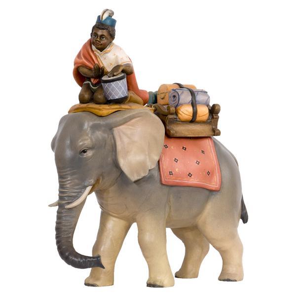 Elefant mit Reiter und Gepäck - Lasiert blau