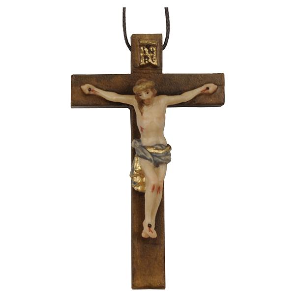 Barockes Kreuz auf Lederband, Holz - Lasiert
