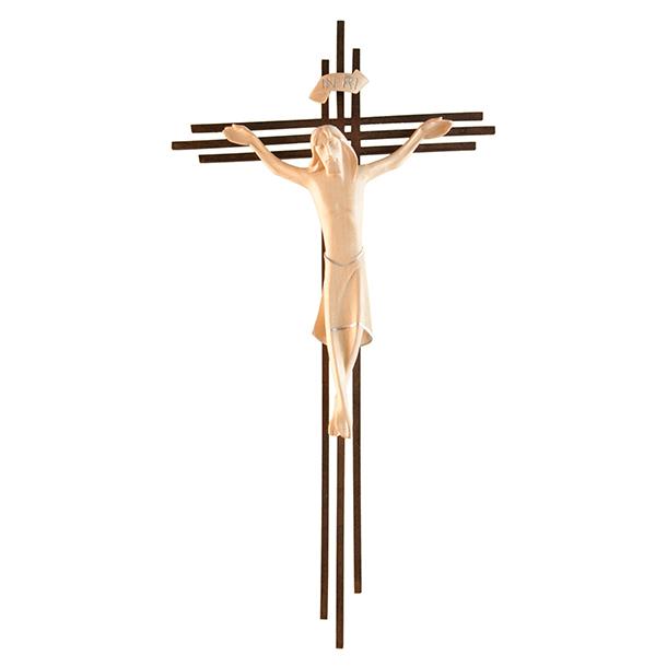 Kruzifix Raphael, mit Stahlbalken in Corten 3Fach - Lasiert