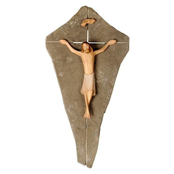 Kruzifix Raphael, auf Steinplatte - Lasiert