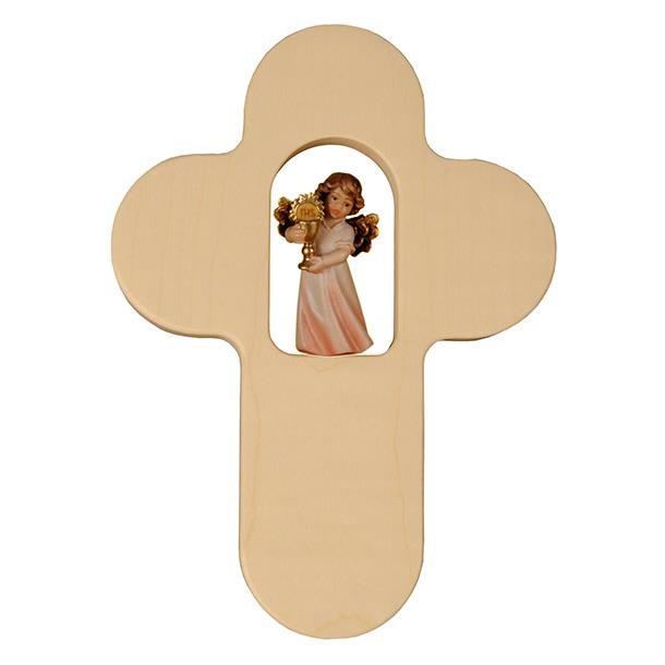 Kinderkreuz und Engel mit Hostie 5 cm - Lasiert