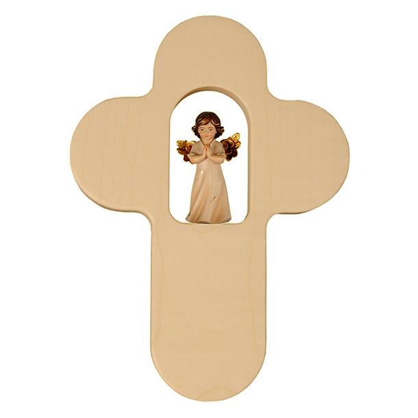 Kinderkreuz mit betenden Engel 5 cm - Lasiert