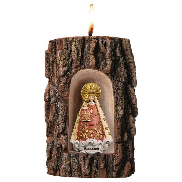 Madonna Mariazell in Grotte Ulme mit Kerze - Lasiert