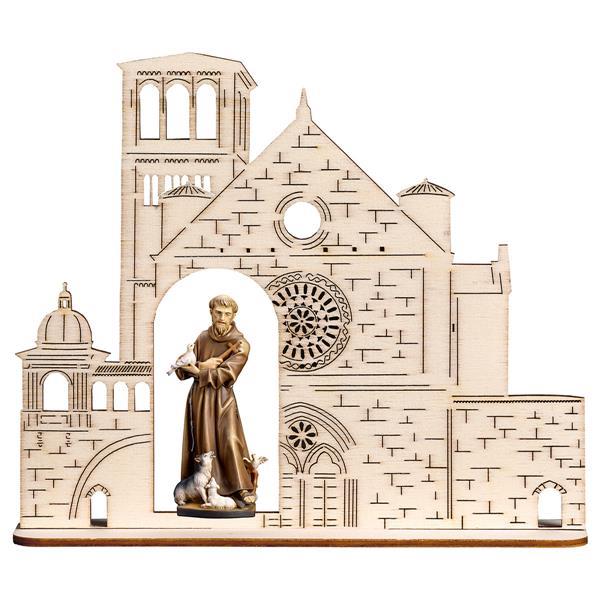 Hl. Franziskus von Assisi mit Tiere + Basilika - Lasiert