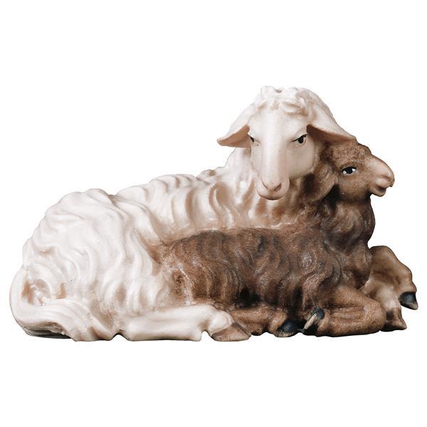 UL Schaf mit Lamm liegend - Lasiert