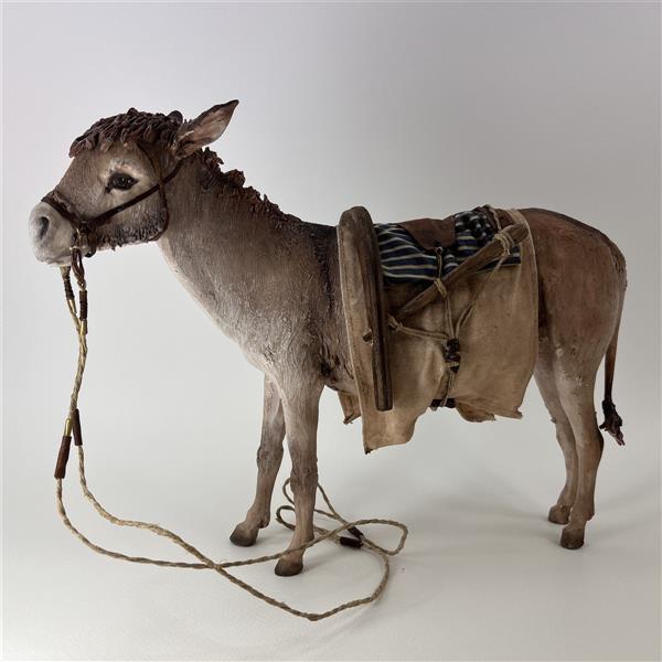 Esel mit Trage stehend für 30 cm Figuren - Ton (Terracotta) und Stoff 