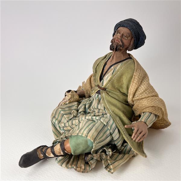 Hirte sitzend mit Tasche für 18 cm Figuren - Ton (Terracotta) und Stoff 