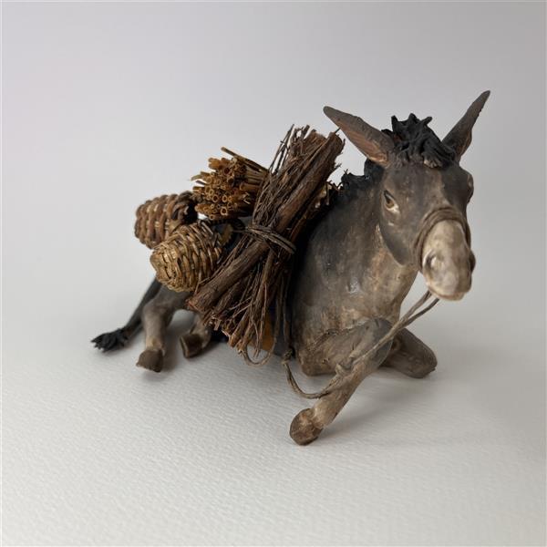 Esel liegend bepackt für 18 cm Figuren - Ton (Terracotta) und Stoff 