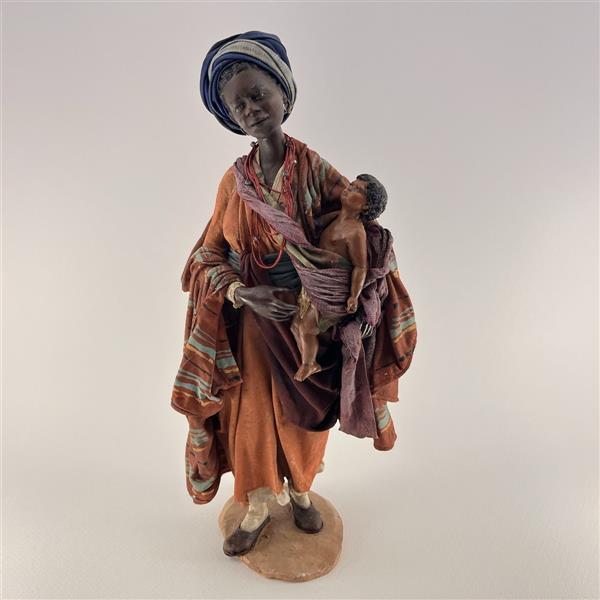 Dunkle Frau mit Kind im Arm für 30 cm Figuren - Ton (Terracotta) und Stoff 
