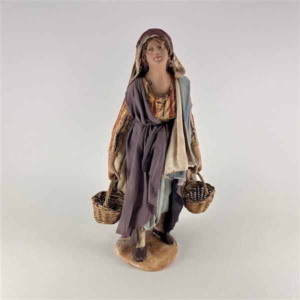 Frau mit Körbe für 18 cm Figuren - Ton (Terracotta) und Stoff 