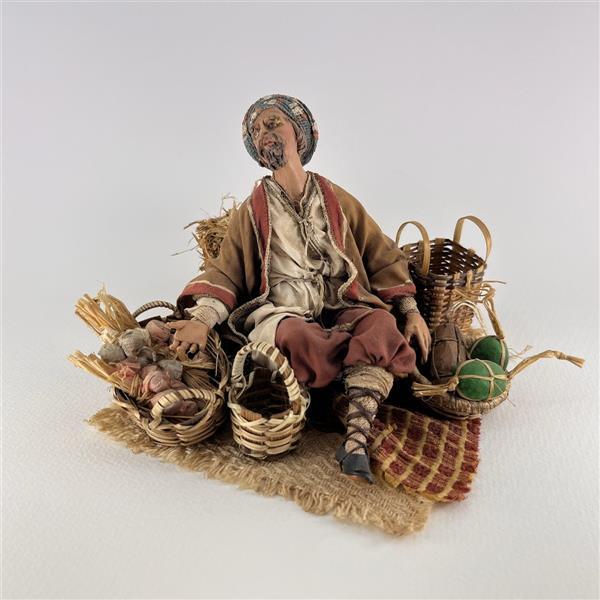 Händler sitzend mit Körbe für 18 cm Figuren - Ton (Terracotta) und Stoff 