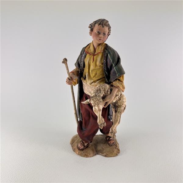 Junge Kind mit Lamm im Arm für 18 cm Figuren - Ton (Terracotta) und Stoff 