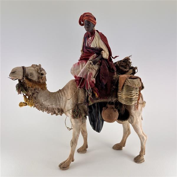 Dunkle Frau auf Kamel für 18cm Figuren - Ton (Terracotta) und Stoff 