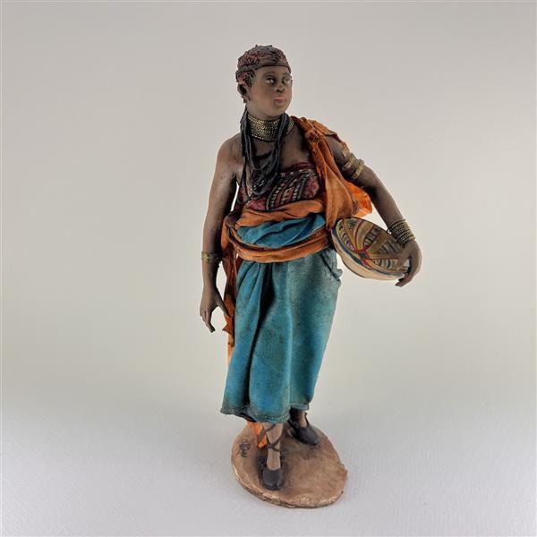 Dunkle Frau mit Schüssel für 18 cm Figuren - Ton (Terracotta) und Stoff 