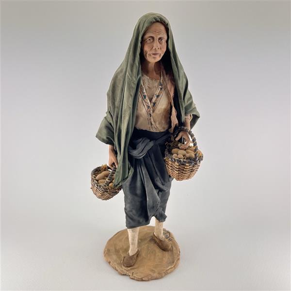 Alte Frau mit Eier für 30cm Figuren - Ton (Terracotta) und Stoff 
