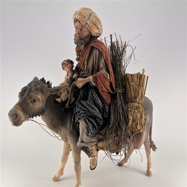 Hirte mit Kind auf Esel für 30cm Figuren - Ton (Terracotta) und Stoff 