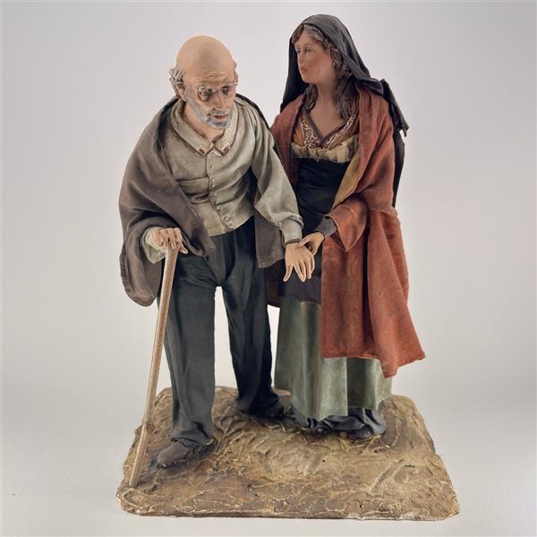 Frau mit altem Mann für 30cm Figuren - Ton (Terracotta) und Stoff 