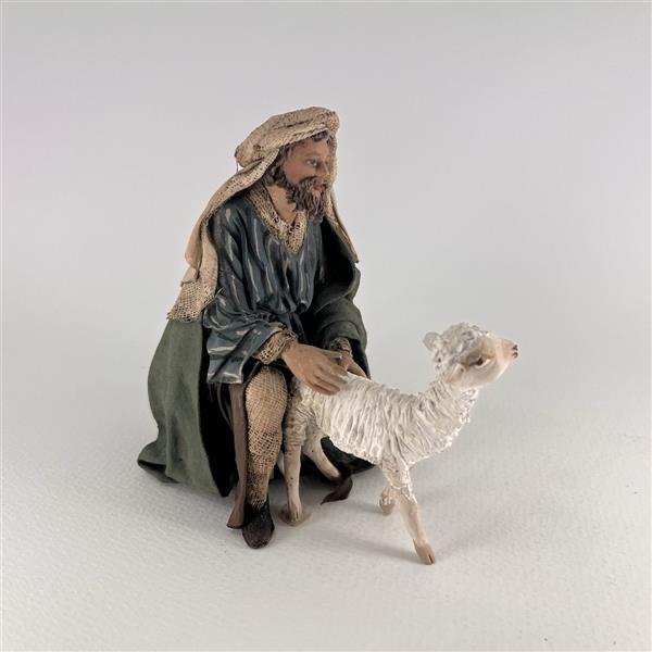 Hirt kniend mit Lamm für 13 cm Figuren - Ton (Terracotta) und Stoff 