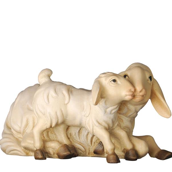 Schaf liegend mit Lamm - Lasiert