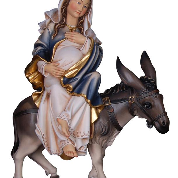 Schwangere Maria sitzend auf Esel (Herbergsuche) - Lasiert